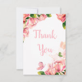 Hochzeitsfeier mit heißen rosa Blume Dankeskarte (Vorderseite)