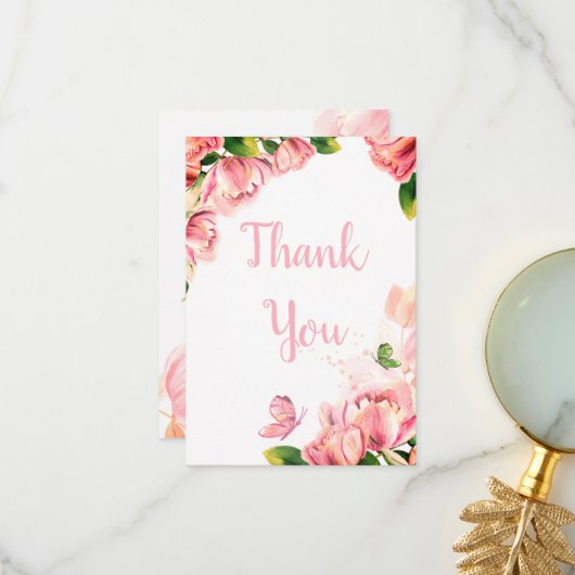 Hochzeitsfeier mit heißen rosa Blume Dankeskarte (Vorderseite/Rückseite Beispiel)