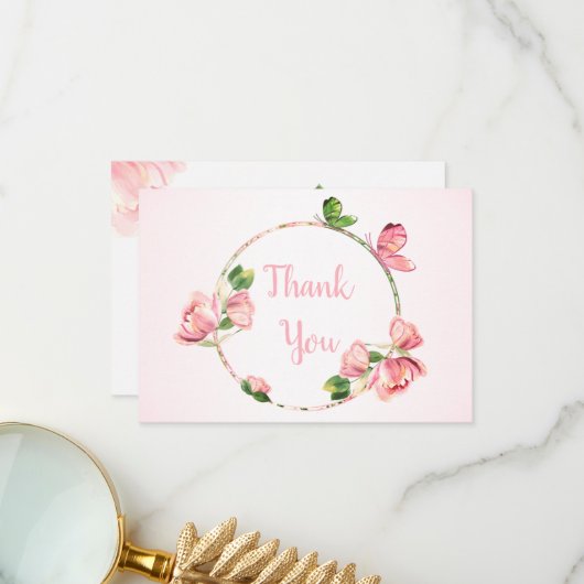 Hochzeitsfeier mit heißen rosa Blume Dankeskarte (Vorderseite/Rückseite Beispiel)