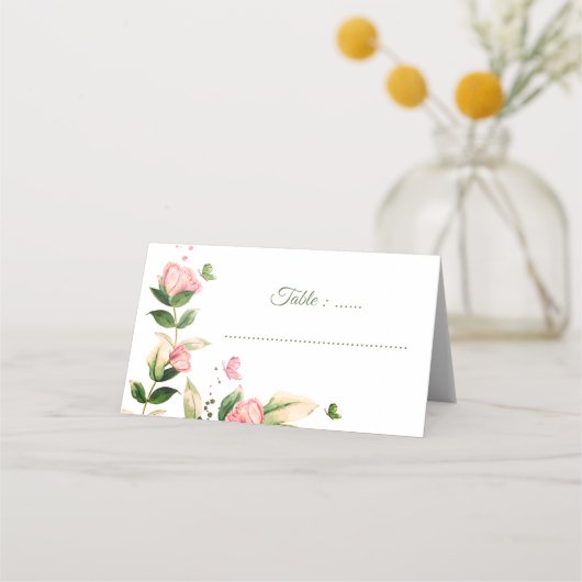 Hochzeitsfeier mit heißen rosa Blume Platzkarte (Vorderseite)