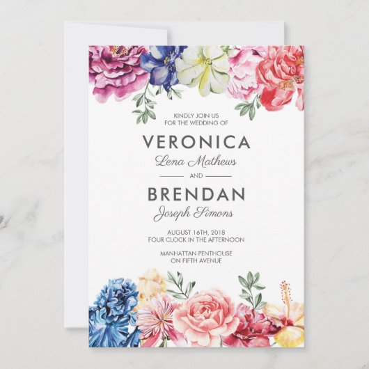 Hochzeitsfeier mit heller Flora Einladung (Vorderseite)