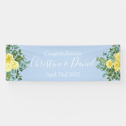 Hochzeitsfeier mit hellgelben und blauen Rose Banner (Horizontal)