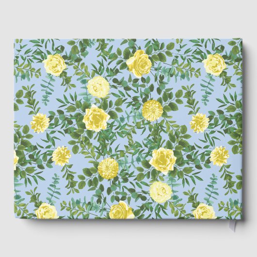 Hochzeitsfeier mit hellgelben und blauen Rose Gästebuch (Rückseite)