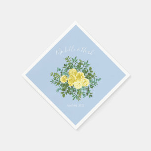 Hochzeitsfeier mit hellgelben und blauen Rose Serviette