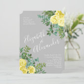 Hochzeitsfeier mit hellgelben und grauen Rose Einladung (Stehend Vorderseite)