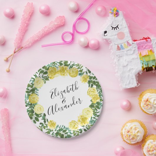 Hochzeitsfeier mit hellgelber Pastelle und Rose Pappteller (Party)