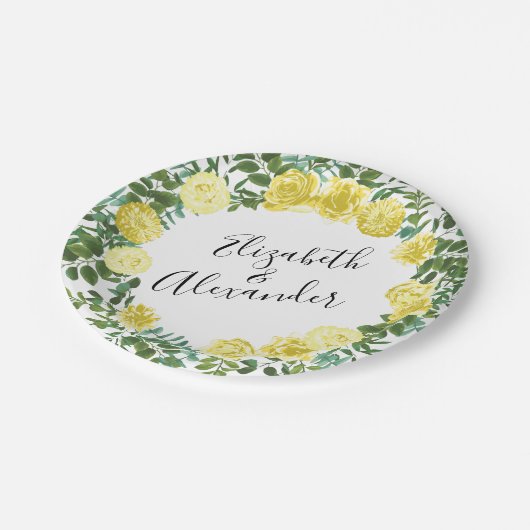 Hochzeitsfeier mit hellgelber Pastelle und Rose Pappteller (Schrägansicht)