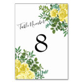 Hochzeitsfeier mit hellgelber Pastelle und Rose Tischnummer (Vorderseite)