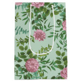 Hochzeitsfeier mit hellgrün und blassrosa Rose Mittlere Geschenktüte (Rückseite)