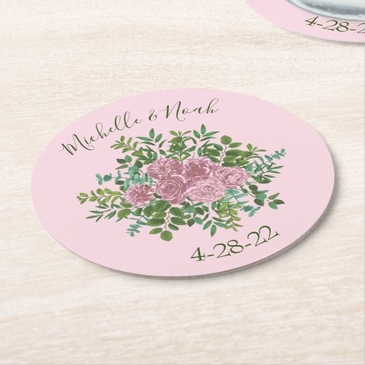 Hochzeitsfeier mit hellrosa Rose Runder Pappuntersetzer (Angewinkelt)