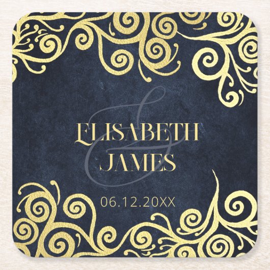 Hochzeitsfeier mit Hochzeitsnacht in Luxusblau und Rechteckiger Pappuntersetzer (Vorderseite)