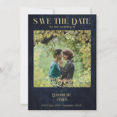 Hochzeitsfeier mit Hochzeitsnacht in Luxusblau und Save The Date (Vorderseite)