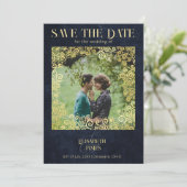 Hochzeitsfeier mit Hochzeitsnacht in Luxusblau und Save The Date (Stehend Vorderseite)