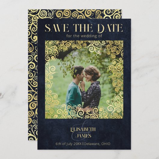 Hochzeitsfeier mit Hochzeitsnacht in Luxusblau und Save The Date (Vorne/Hinten)