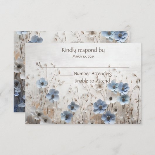 Hochzeitsfeier mit hübschem Blau und Weißem 3D-Blu RSVP Karte (Vorne/Hinten)