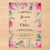 Hochzeitsfeier mit leuchtend rosa goldfarbenem Gol Acryleinladungen (Vorderseite)