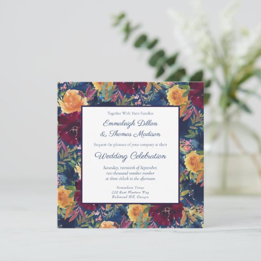 Hochzeitsfeier mit leuchtenden Farben Einladung (Stehend Vorderseite)