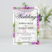 Hochzeitsfeier mit lila Aquarell in Rosa Einladung (Stehend Vorderseite)