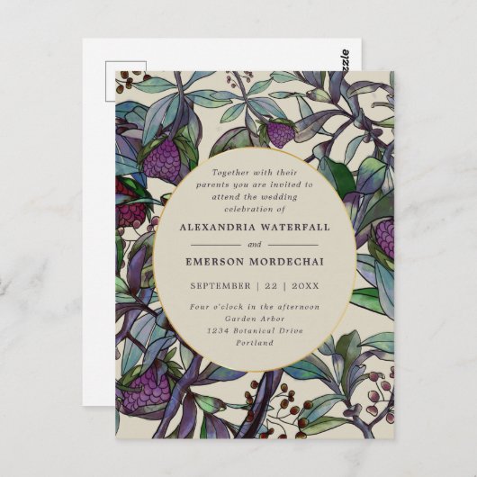 Hochzeitsfeier mit lila Blumenblättern Postkarte (Vorne/Hinten)