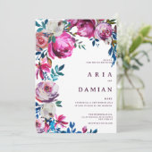 Hochzeitsfeier mit lila Blütenblumen in Aquarellfa Einladung