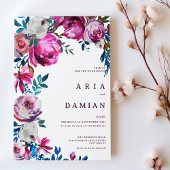 Hochzeitsfeier mit lila Blütenblumen in Aquarellfa Einladung