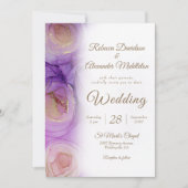 Hochzeitsfeier mit Lila Goldflora Einladung (Vorderseite)