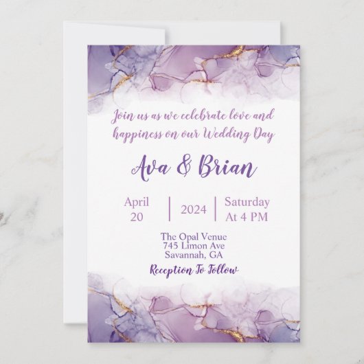 Hochzeitsfeier mit Lila Marmor Einladung (Vorderseite)