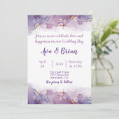 Hochzeitsfeier mit Lila Marmor Einladung (Stehend Vorderseite)