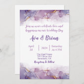 Hochzeitsfeier mit Lila Marmor Einladung (Vorne/Hinten)