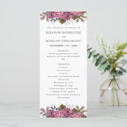 Hochzeitsfeier mit lila Rose Programm (Stehend Vorderseite)