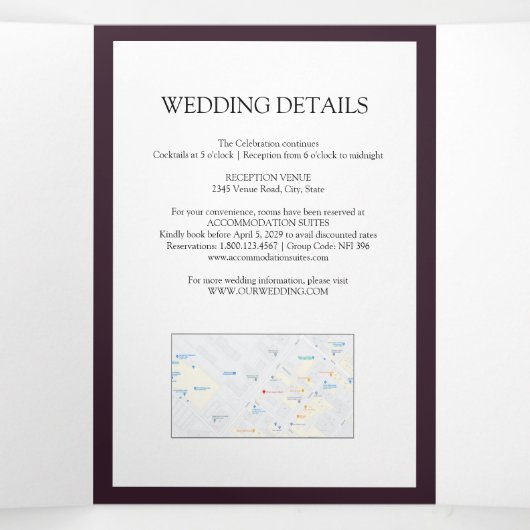 Hochzeitsfeier mit Lila Sonnenblume Dreifach Gefaltete Einladung (Innenseite Mitte)