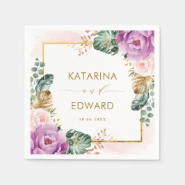 Hochzeitsfeier mit Lila tropischer Vegetation Serviette