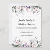 Hochzeitsfeier mit lila und blütenfarbener Wasserf Einladung (Vorderseite)