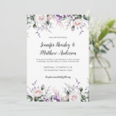 Hochzeitsfeier mit lila und blütenfarbener Wasserf Einladung (Stehend Vorderseite)