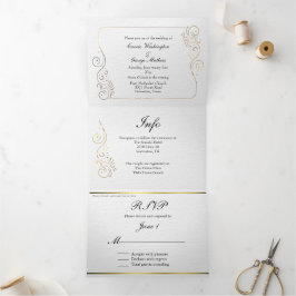 Hochzeitsfeier mit Luxus-Gold-Blüh Dreifach Gefaltete Einladung