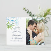 Hochzeitsfeier mit Meeresalgen Dankeskarte (Stehend Vorderseite)