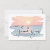 Hochzeitsfeier mit moderner Ocean Sunset Watercolo Dankeskarte (Vorderseite)