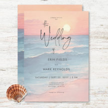 Hochzeitsfeier mit moderner Ocean Sunset Watercolo