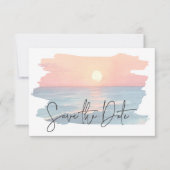 Hochzeitsfeier mit moderner Ocean Sunset Watercolo Save The Date (Vorderseite)