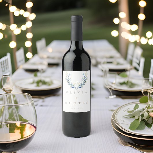 Hochzeitsfeier mit moderner Olivenbäume Weinetikett