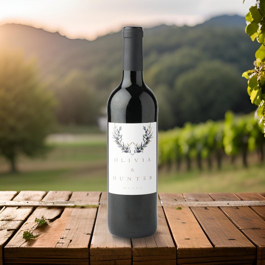 Hochzeitsfeier mit moderner Olivenbäume Weinetikett