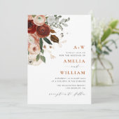 Hochzeitsfeier mit moderner Terrakotta und Grün Einladung (Stehend Vorderseite)