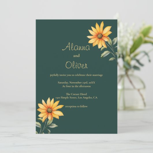 Hochzeitsfeier mit Orangengold Einladung (Stehend Vorderseite)