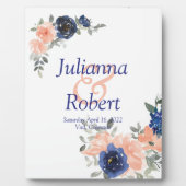 Hochzeitsfeier mit Pfirsich und Blauer Wasserfarbe Fotoplatte (Vorderseite)