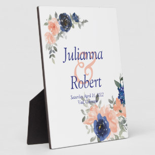 Hochzeitsfeier mit Pfirsich und Blauer Wasserfarbe Fotoplatte