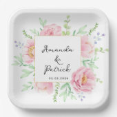 Hochzeitsfeier mit Pink-Pink-Blume Pappteller (Vorderseite)