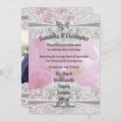 Hochzeitsfeier mit rosa Blumen Foto Einladung (Vorne/Hinten)