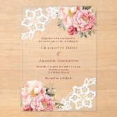 Hochzeitsfeier mit rosa Pfirsichblumen Acryleinladungen (Vorderseite)