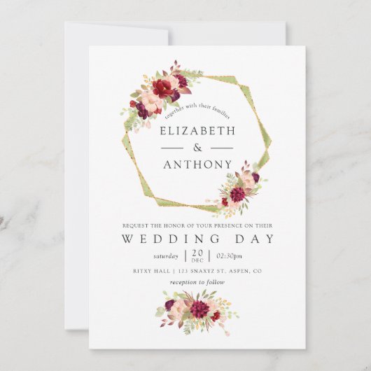 Hochzeitsfeier mit rosa-rosa geometrischen Bläsche Einladung (Vorderseite)