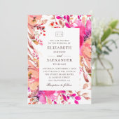 Hochzeitsfeier mit Rosa und Pfirsichblumen Einladung (Stehend Vorderseite)